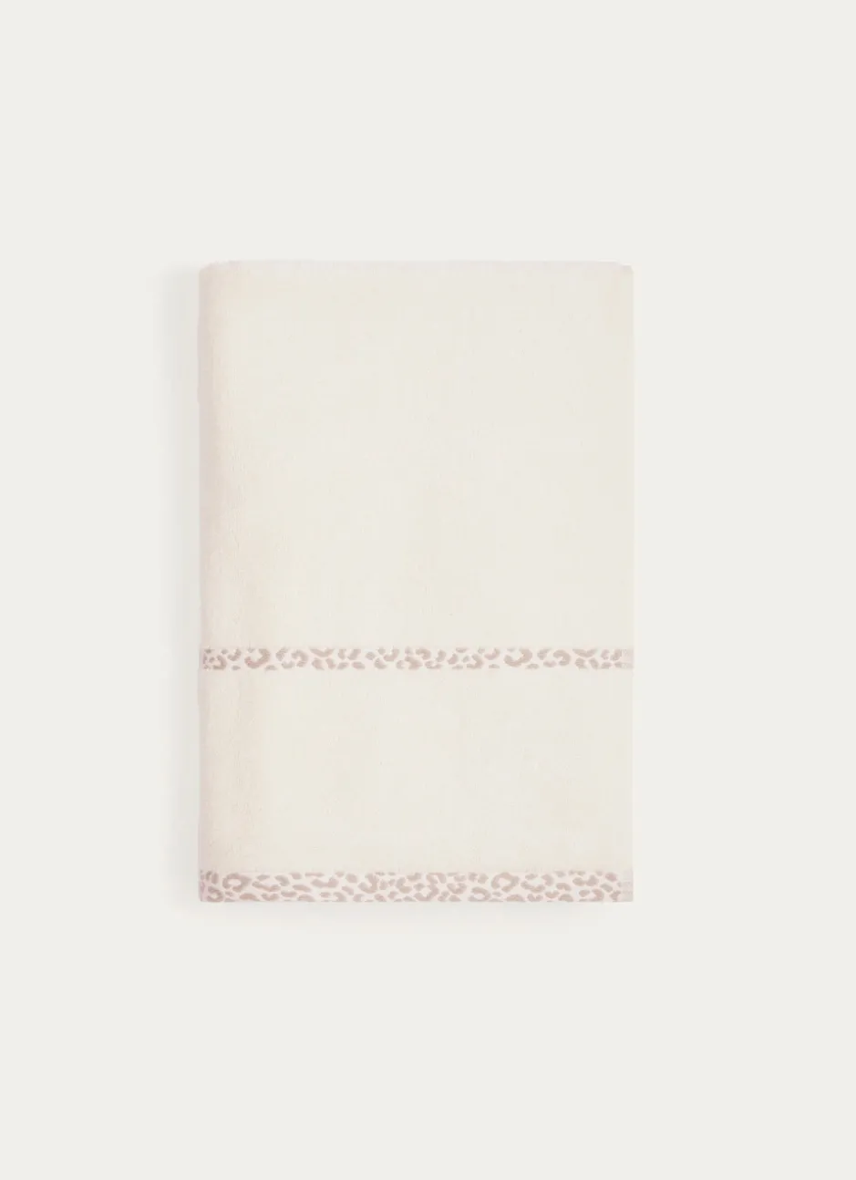DRAP DE DOUCHE UNI AVEC LITEAU LÉOPARD BEIGE CLAIR