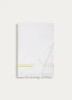 DRAP DE PLAGE FOUTA À RAYURES ET BOUCLETTE BLANC