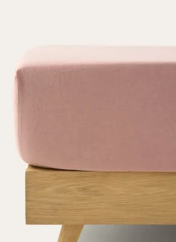 DRAP HOUSSE EN LIN LAVÉ UNI 165GR ROSE