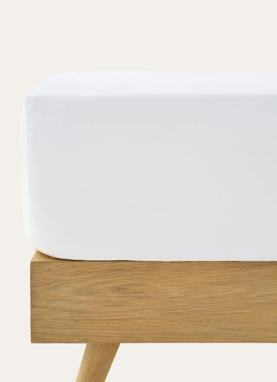 DRAP HOUSSE UNI EN PERCALE DE COTON BLANC