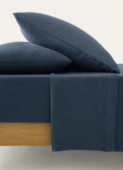 DRAP PLAT UNI EN LIN LAVÉ - 165GR BLEU