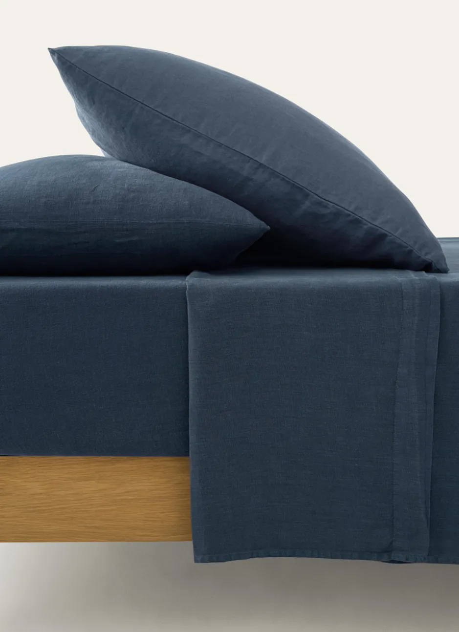 DRAP PLAT UNI EN LIN LAVÉ - 165GR BLEU