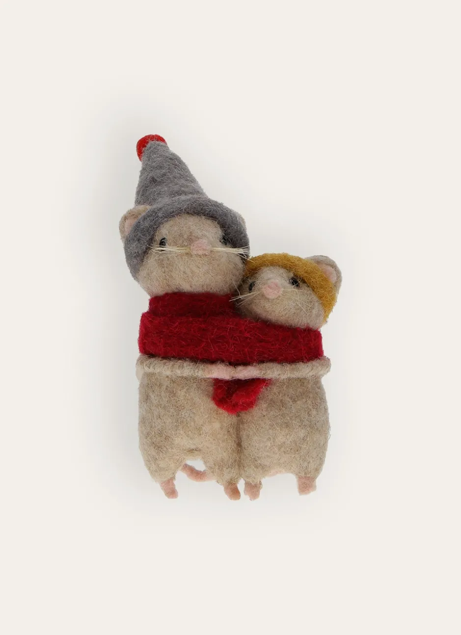 DUO DE PETITES SOURIS DÉCORATIVES EN FEUTRE BEIGE CLAIR