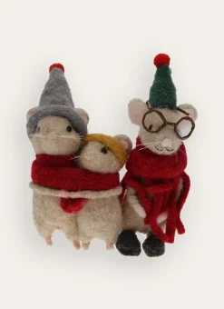 DUO DE PETITES SOURIS DÉCORATIVES EN FEUTRE BEIGE CLAIR