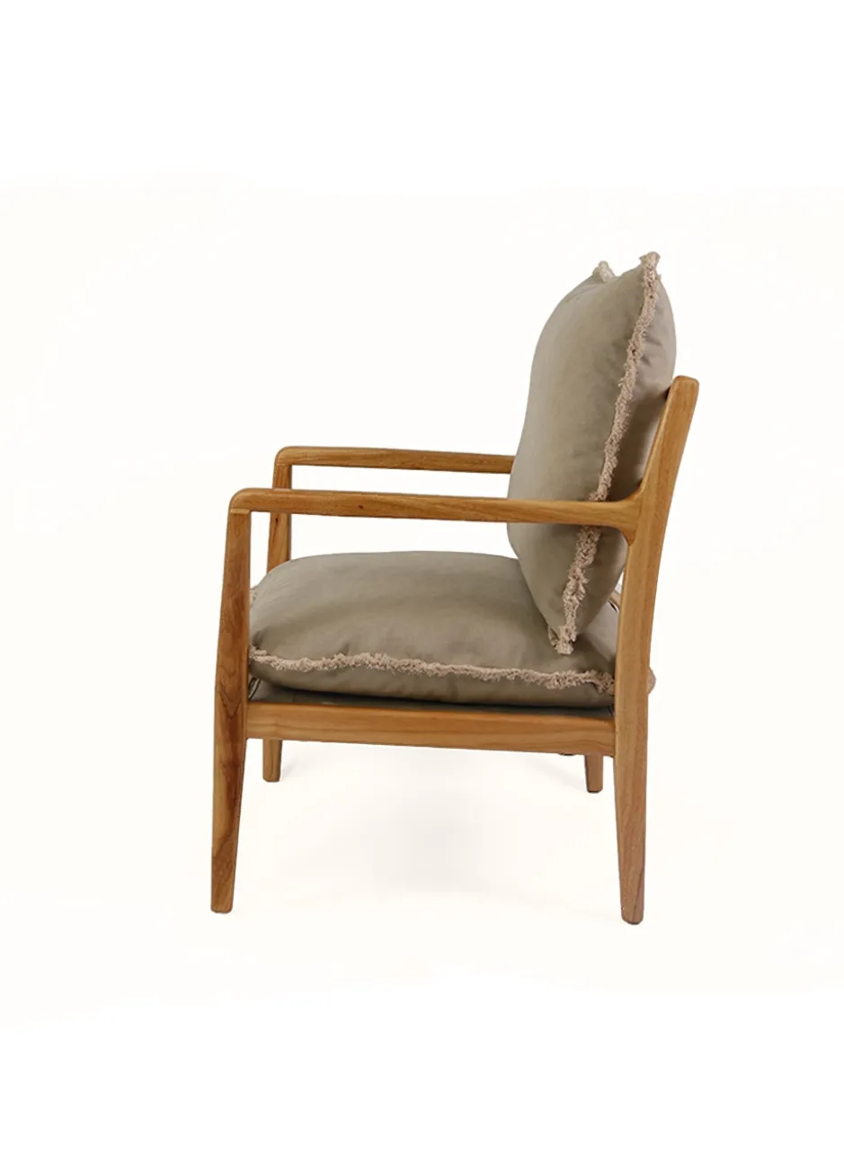 FAUTEUIL EN BOIS AVEC COUSSINS DÉHOUSSABLES BEIGE