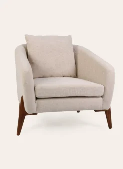 FAUTEUIL EN TISSU ET PIEDS EN BOIS BEIGE
