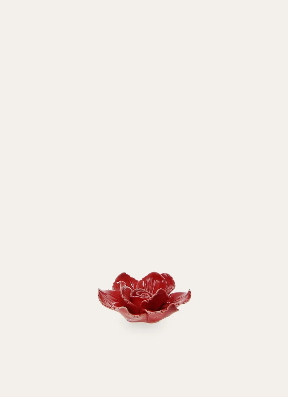 FLEUR DÉCORATIVE EN GRÈS COLORÉ ROUGE
