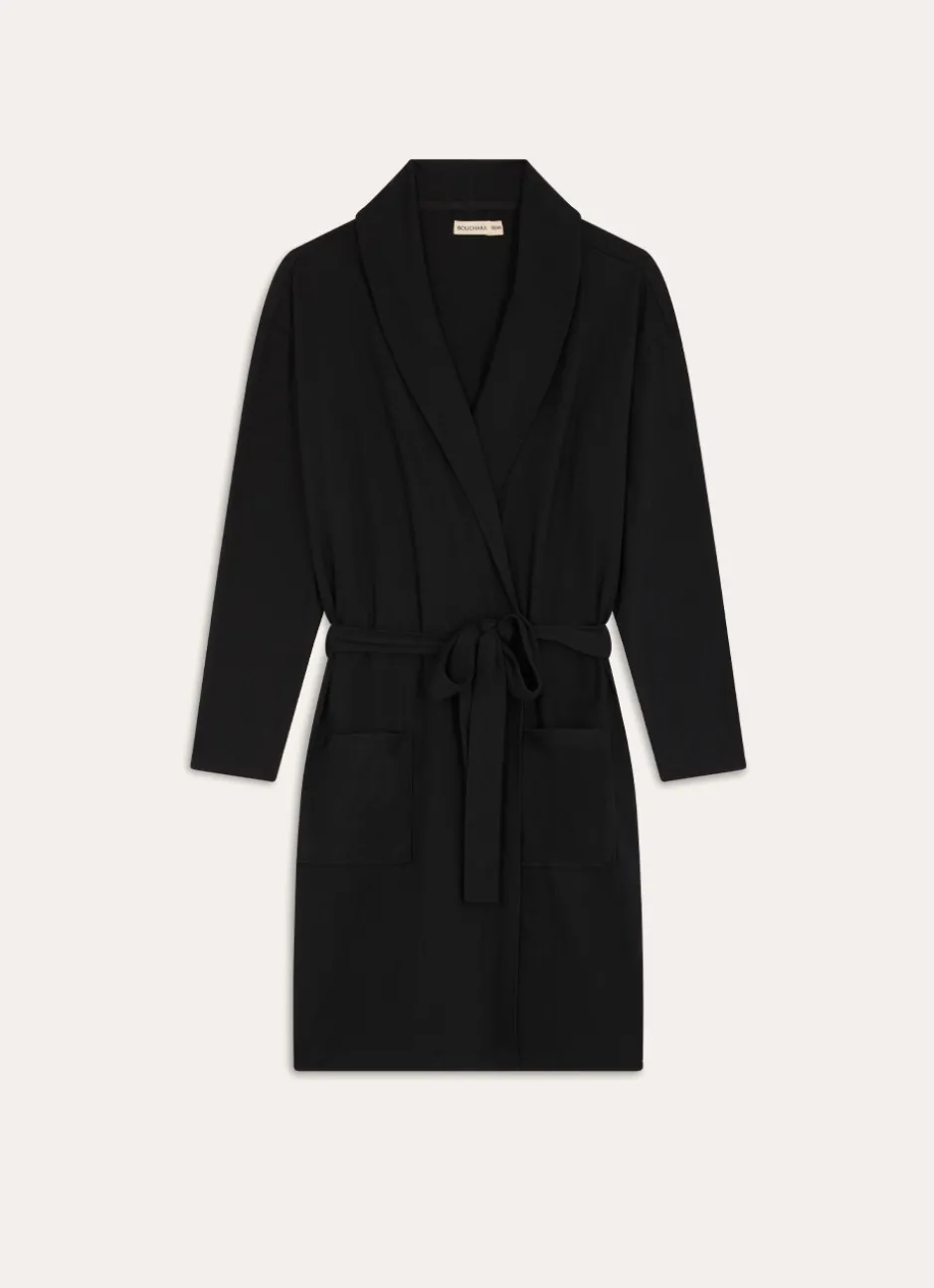 GILET COL CHÂLE EN MAILLE Noir