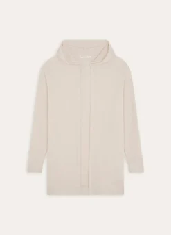 GILET LONG À CAPUCHE EN MAILLE NID D'ABEILLE ECRU