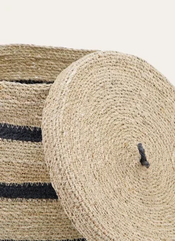 GRAND PANIER EN FIBRES NATURELLES AVEC COUVERCLE NATUREL / NOIR