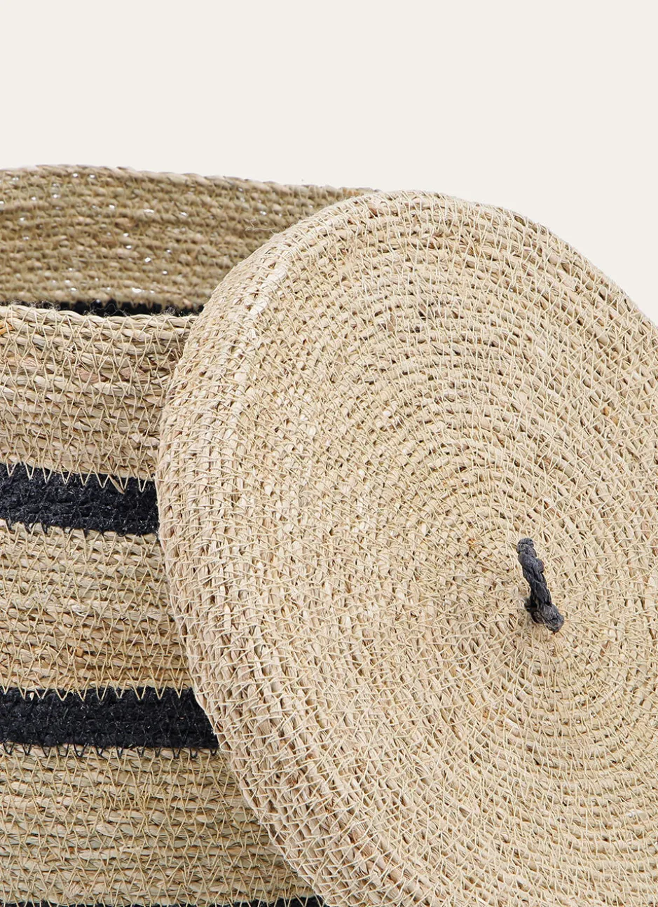 GRAND PANIER EN FIBRES NATURELLES AVEC COUVERCLE NATUREL / NOIR