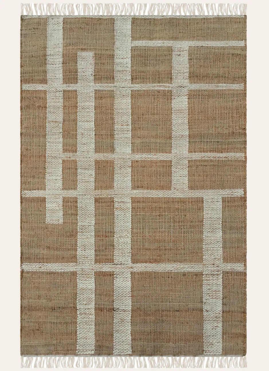 GRAND TAPIS TISSÉ EN JUTE ET LAINE LABYRINTHE BEIGE NATUREL/ÉCRU