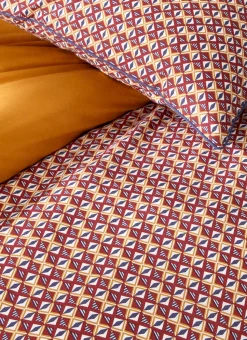 HOUSSE DE COUETTE EN COTON IMPRIMÉ GÉOMÉTRIQUE BORDEAUX