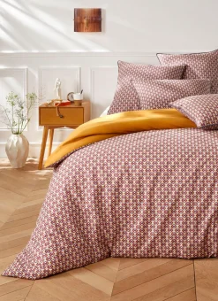 HOUSSE DE COUETTE EN COTON IMPRIMÉ GÉOMÉTRIQUE BORDEAUX