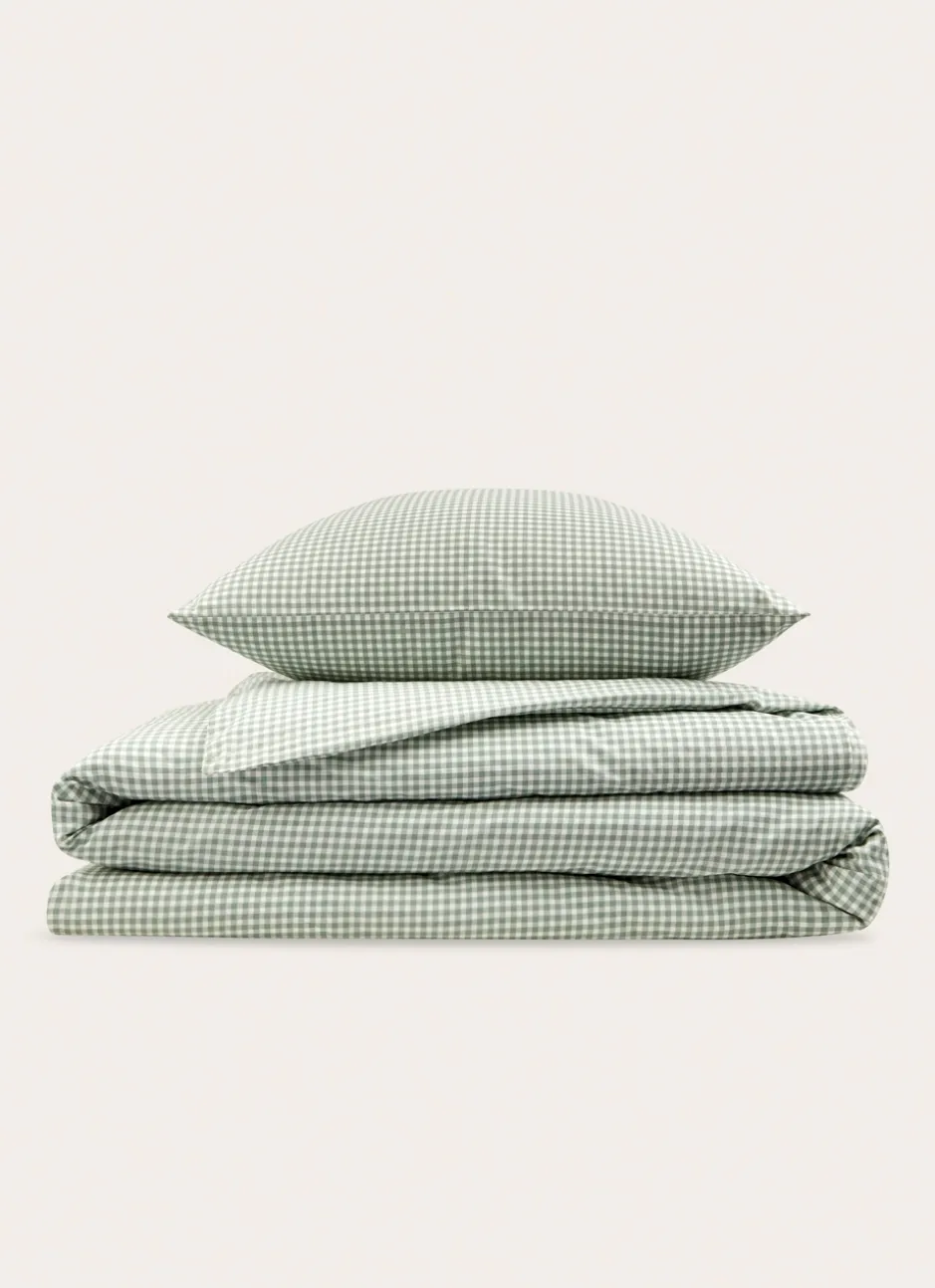 HOUSSE DE COUETTE EN COTON VICHY SAUGE