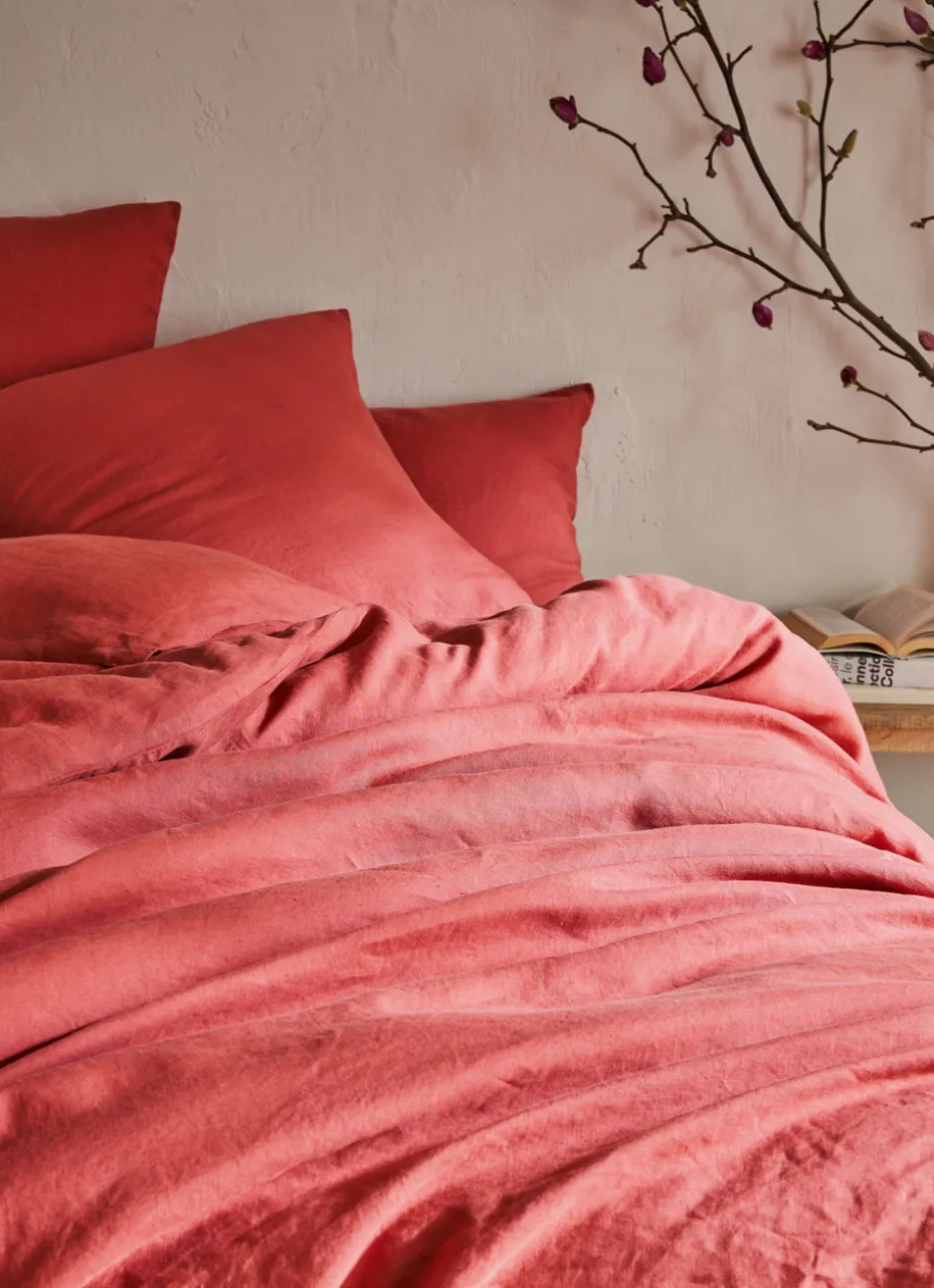 HOUSSE DE COUETTE EN LIN LAVÉ ROSE