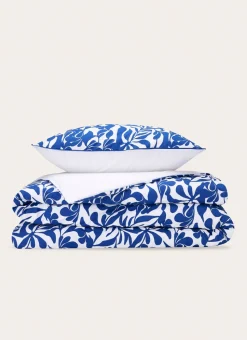 HOUSSE DE COUETTE EN PERCALE IMPRIMÉE FEUILLAGE BLEU