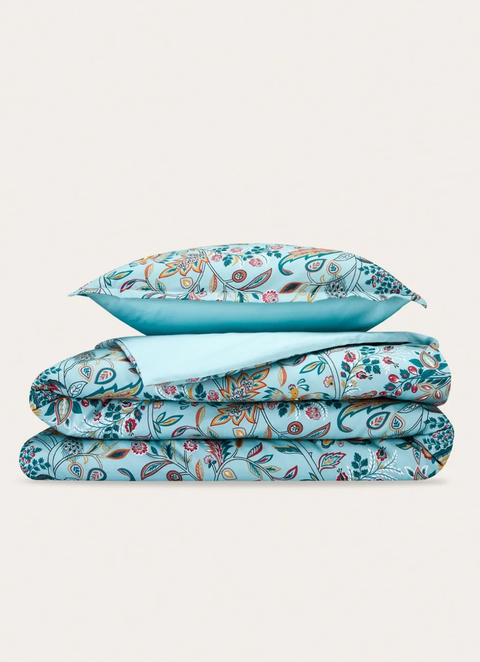 HOUSSE DE COUETTE EN SATIN MOTIF FLORAL GAIA BLEU