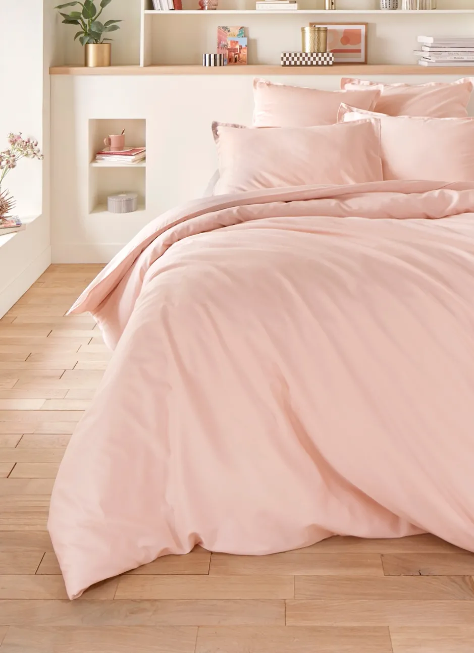 HOUSSE DE COUETTE EN SATIN DE COTON LAVÉ ROSE PALE