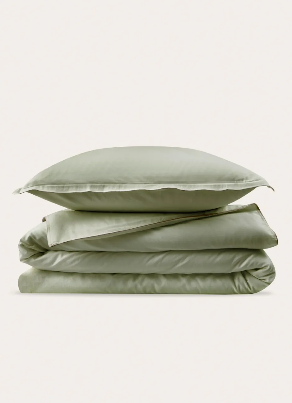 HOUSSE DE COUETTE EN SATIN DE COTON LAVÉ SAUGE