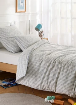 HOUSSE DE COUETTE ENFANT À CARREAUX TARTAN BLEU