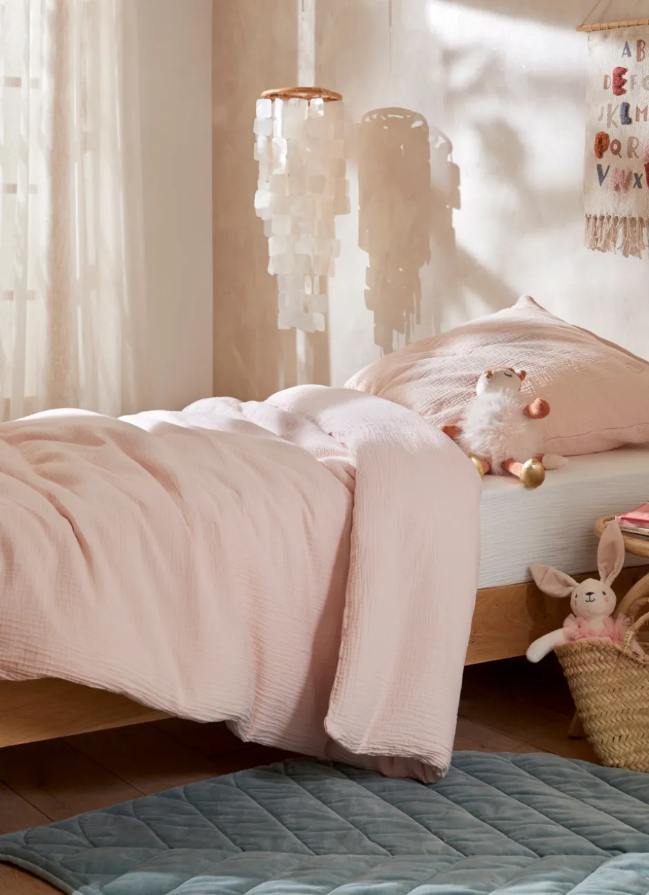 HOUSSE DE COUETTE ENFANT EN GAZE DE COTON ROSE