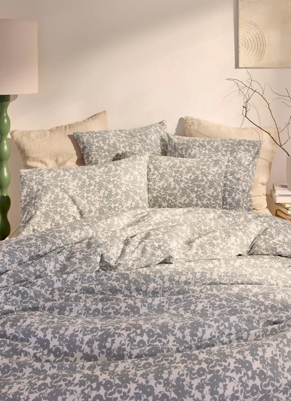 HOUSSE DE COUETTE FLEURIE EN COTON BCI VERT DE GRIS
