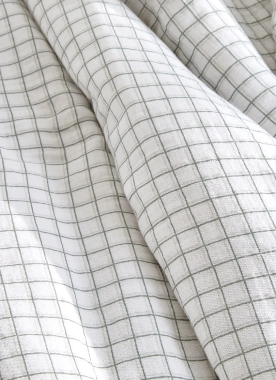 HOUSSE DE COUETTE GAZE DE COTON IMPRIMÉ CARREAUX ECRU