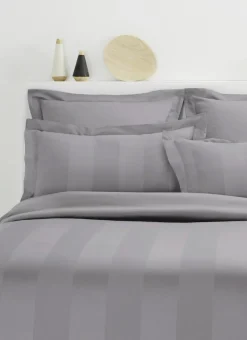 HOUSSE DE COUETTE RAYÉE EN SATIN DE COTON GRIS FONCE