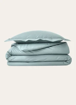 HOUSSE DE COUETTE UNIE EN PERCALE DE COTON VERT DE GRIS