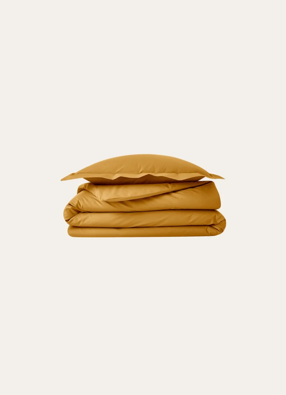 HOUSSE DE COUETTE UNIE EN PERCALE DE COTON JAUNE MOUTARDE