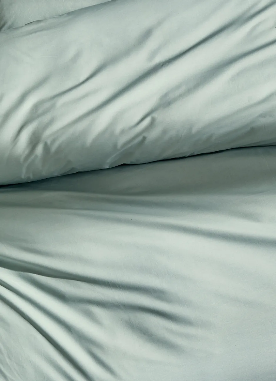 HOUSSE DE COUETTE UNIE EN PERCALE DE COTON VERT DE GRIS