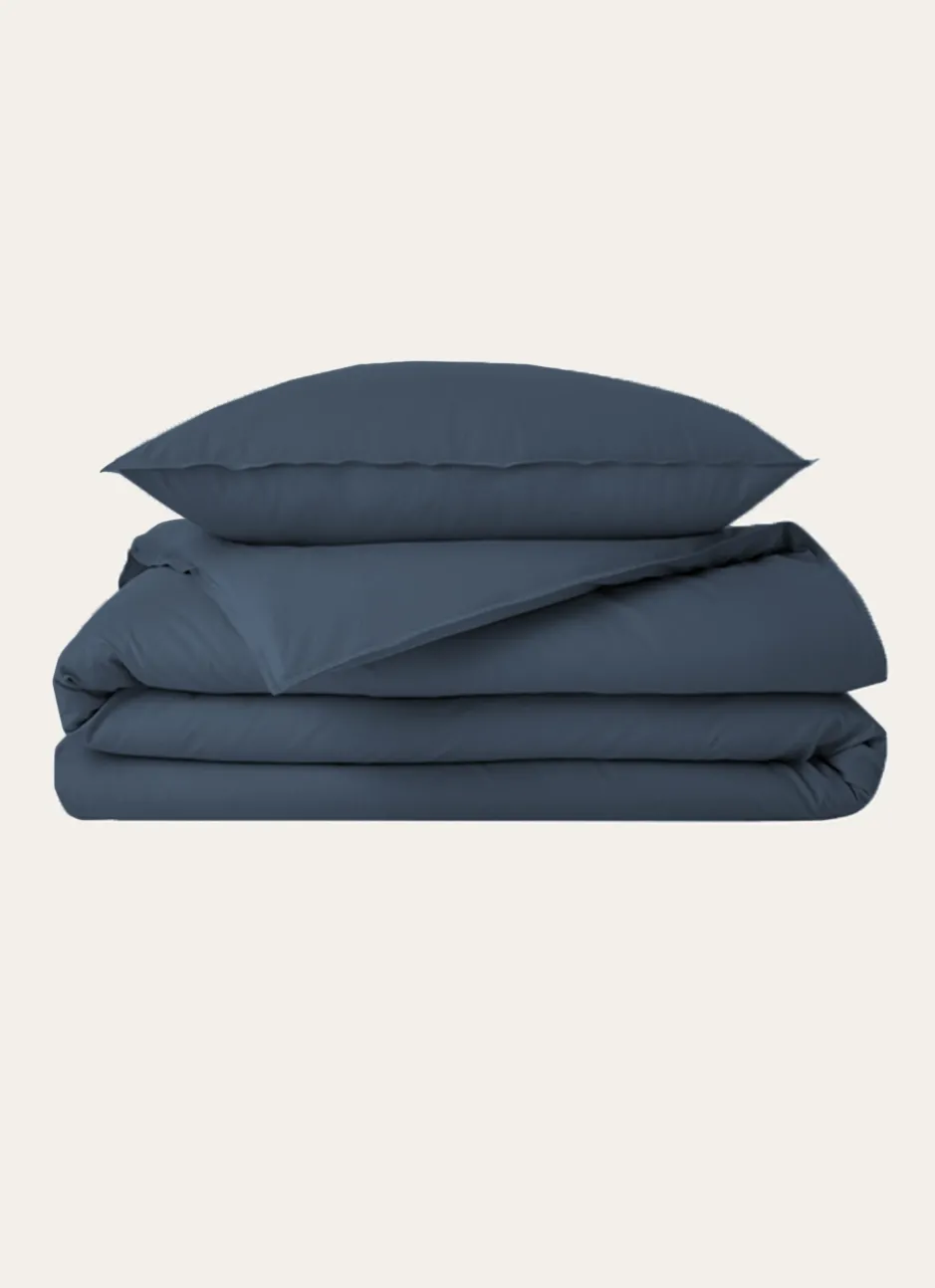 HOUSSE DE COUETTE UNIE EN COTON LAVÉ BIO BLEU ORAGE