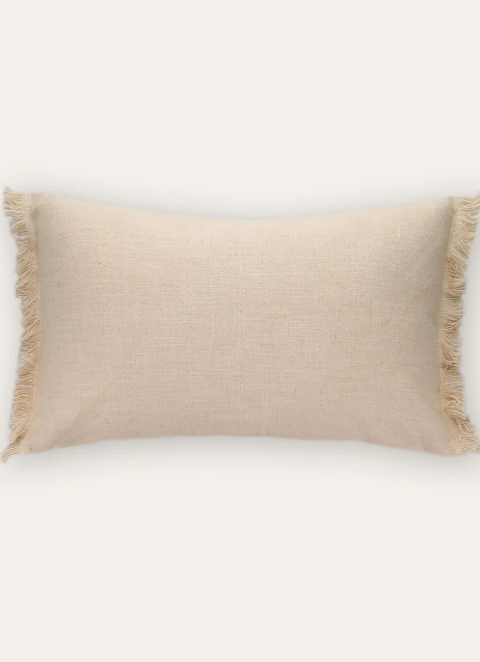 HOUSSE DE COUSSIN À FRANGES COTON ET LIN ÉCRU