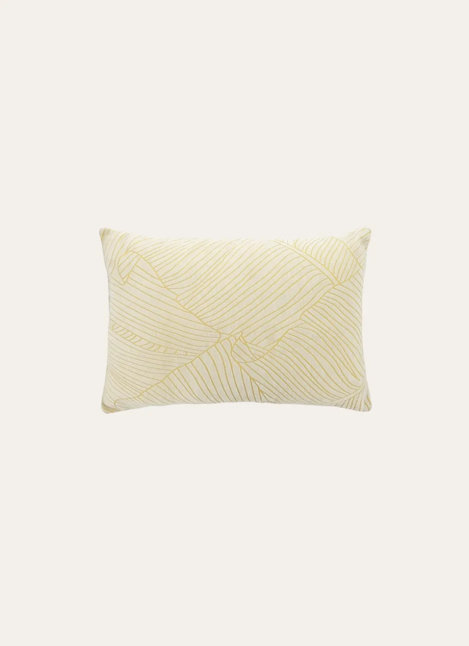 HOUSSE DE COUSSIN JACQUARD MOTIF FEUILLES ÉCRU