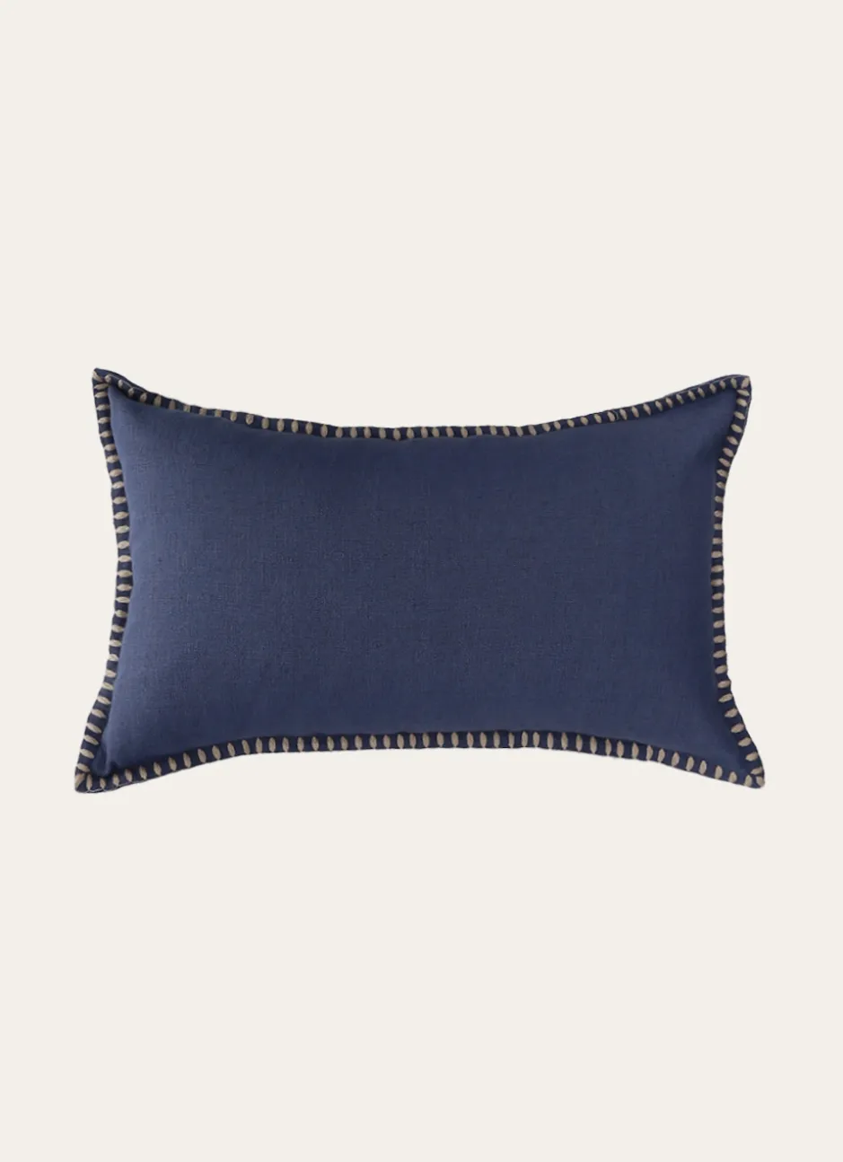 HOUSSE DE COUSSIN RECTANGULAIRE EN LIN BLEU