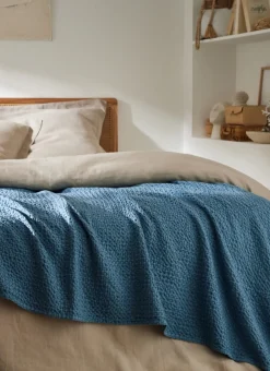 JETÉ DE LIT EN COTON LAVÉ NID D'ABEILLE ORAGE
