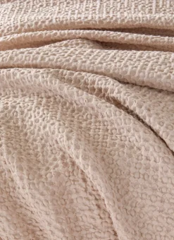 JETÉ DE LIT EN COTON LAVÉ NID D'ABEILLE SABLE