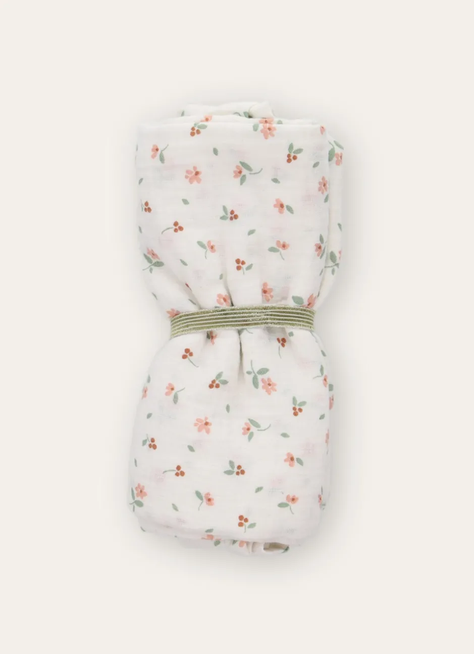 LANGE PETITES FLEURS EN GAZE DE COTON ÉCRU