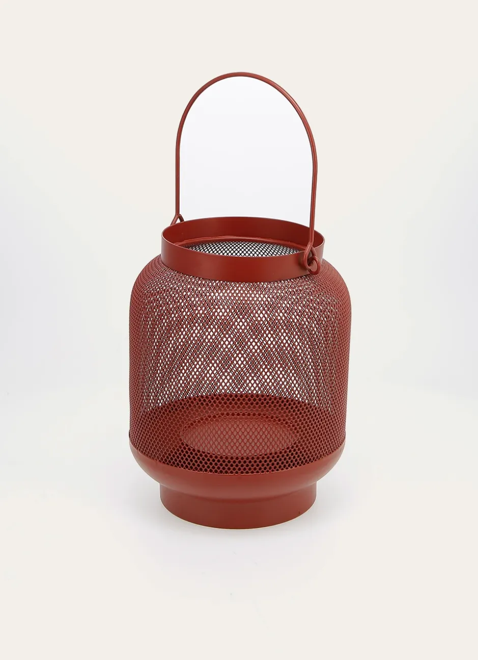 LANTERNE EN MÉTAL PERFORÉ ROUGE FONCE