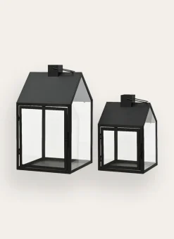 LANTERNE MAISON EN VERRE ET MÉTAL TRANSPARENT/NOIR