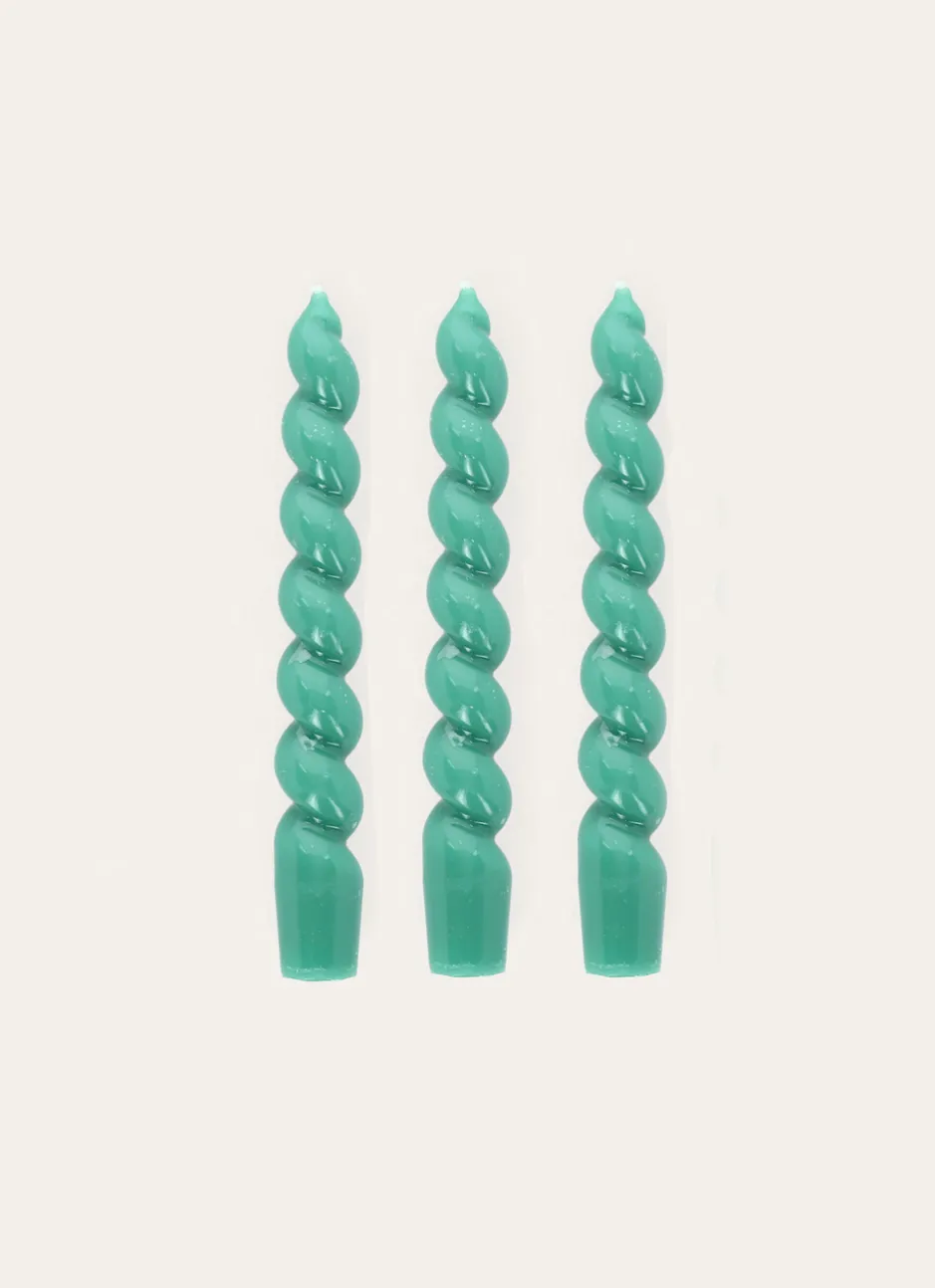 LOT DE 3 BOUGIES TORSADÉES TURQUOISE