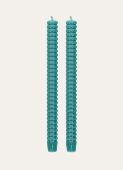 LOT DE 2 BOUGIES TORSADÉES TURQUOISE