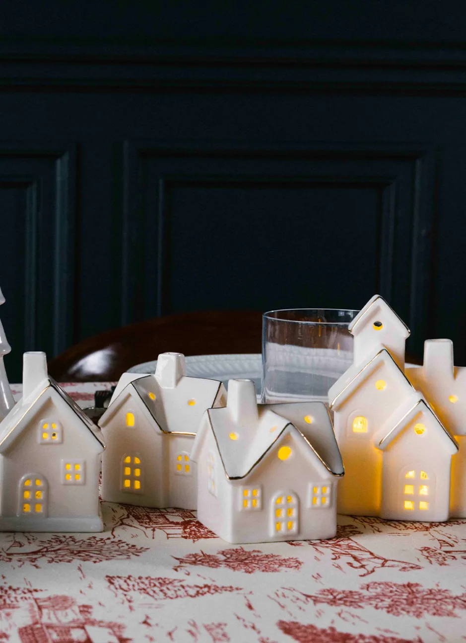 LOT DE 3 MAISONS LUMINEUSES EN PORCELAINE BLANC
