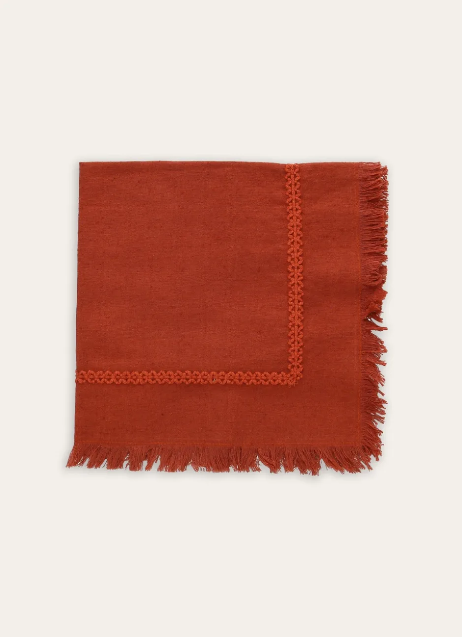 LOT DE 2 SERVIETTES DE TABLE BRODÉES AVEC FINITION BRIQUE
