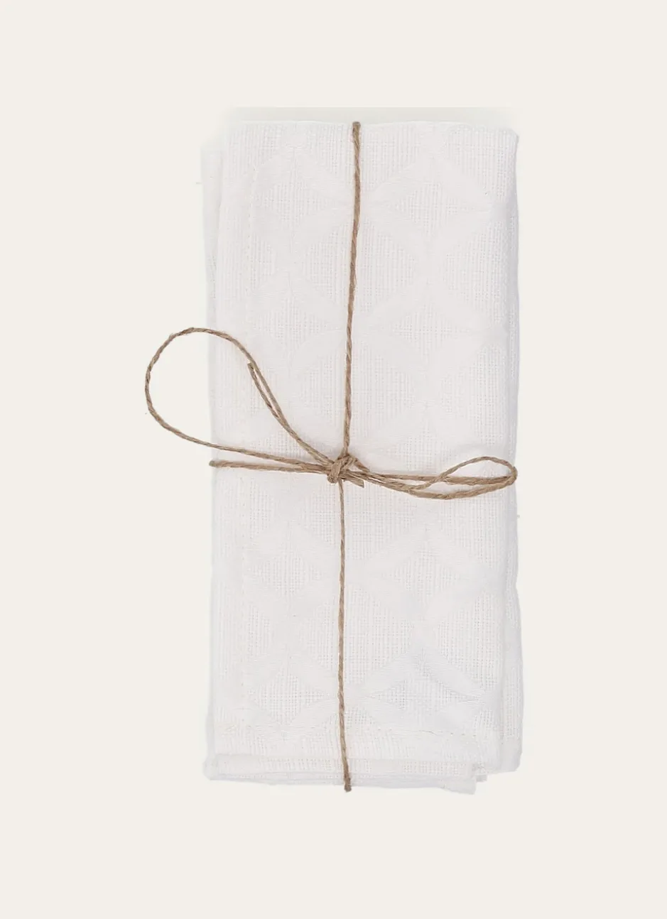 LOT DE 2 SERVIETTES DE TABLE JACQUARD À MOTIFS ÉCRU
