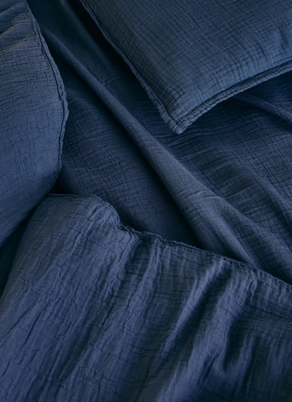 LOT DE 2 TAIES D'OREILLER DOUBLE GAZE DE COTON INDIGO