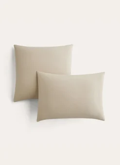 LOT DE 2 TAIES D'OREILLER EN FLANELLE COCON TAUPE