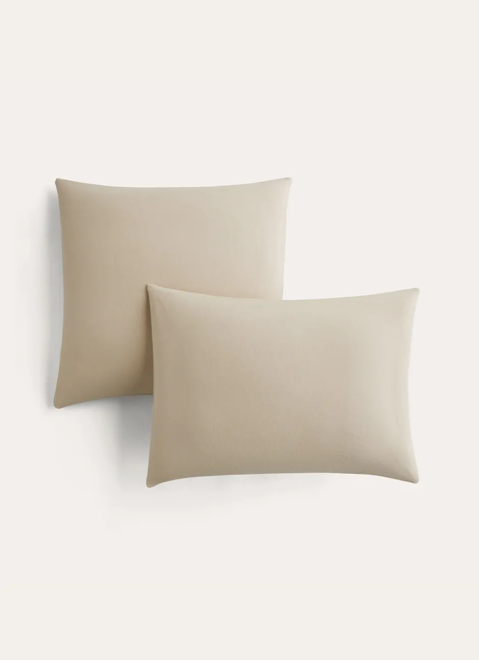 LOT DE 2 TAIES D'OREILLER EN FLANELLE COCON TAUPE
