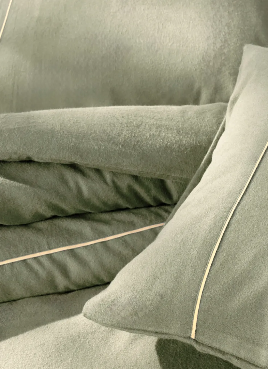 LOT DE 2 TAIES D'OREILLER EN FLANELLE UNIE RAGOON VERT KAKI